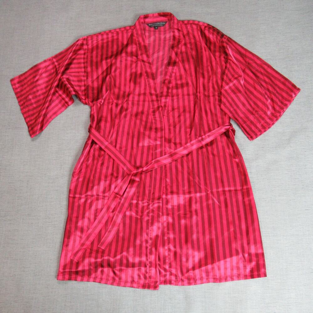 Alexander del Rossa Robe Womens Size Medium Red Striped Satin Lounge Modern
